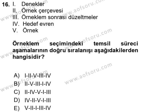 Uluslararası İlişkilerde Araştırma Yöntemleri Dersi 2021 - 2022 Yılı (Vize) Ara Sınavı 16. Soru