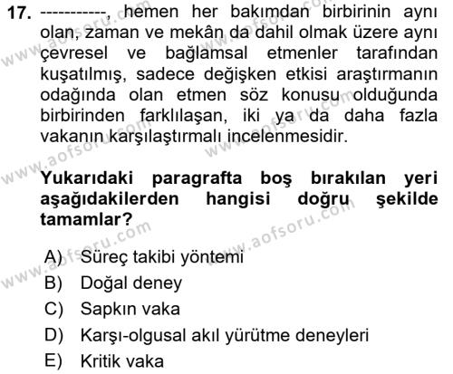 Uluslararası İlişkilerde Araştırma Yöntemleri Dersi 2021 - 2022 Yılı (Vize) Ara Sınavı 17. Soru