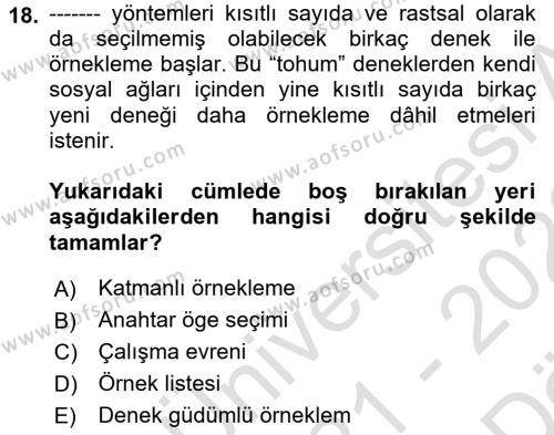 Uluslararası İlişkilerde Araştırma Yöntemleri Dersi 2021 - 2022 Yılı (Vize) Ara Sınavı 18. Soru