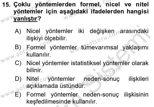 Uluslararası İlişkilerde Araştırma Yöntemleri Dersi 2021 - 2022 Yılı (Final) Dönem Sonu Sınavı 15. Soru