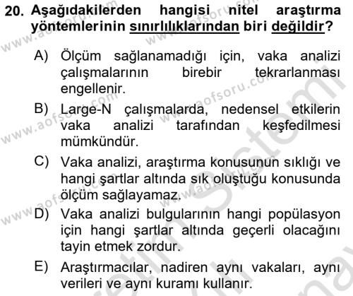 Uluslararası İlişkilerde Araştırma Yöntemleri Dersi 2021 - 2022 Yılı (Final) Dönem Sonu Sınavı 20. Soru