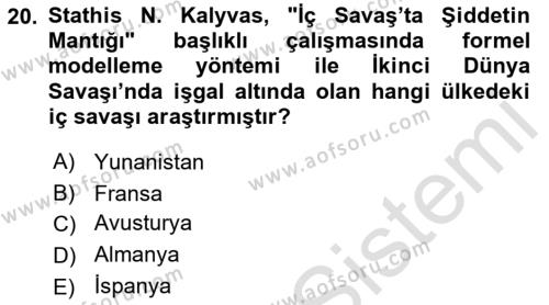 Uluslararası İlişkilerde Araştırma Yöntemleri Dersi 2021 - 2022 Yılı Yaz Okulu Sınavı 20. Soru