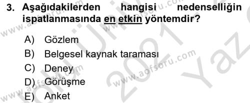 Uluslararası İlişkilerde Araştırma Yöntemleri Dersi 2021 - 2022 Yılı Yaz Okulu Sınavı 3. Soru