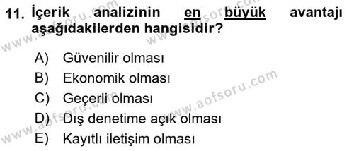 Uluslararası İlişkilerde Araştırma Yöntemleri Dersi 2022 - 2023 Yılı Yaz Okulu Sınavı 11. Soru