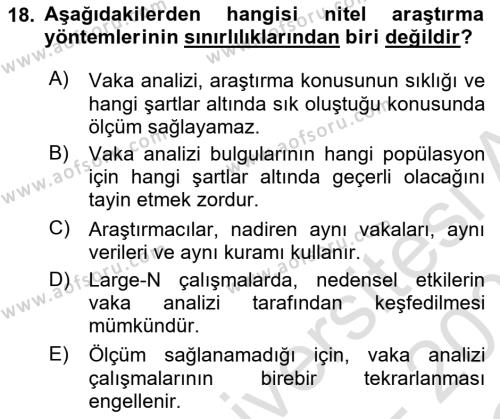 Uluslararası İlişkilerde Araştırma Yöntemleri Dersi 2022 - 2023 Yılı Yaz Okulu Sınavı 18. Soru