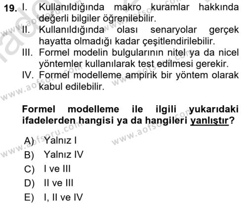 Uluslararası İlişkilerde Araştırma Yöntemleri Dersi 2022 - 2023 Yılı Yaz Okulu Sınavı 19. Soru