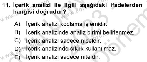 Uluslararası İlişkilerde Araştırma Yöntemleri Dersi 2023 - 2024 Yılı (Final) Dönem Sonu Sınavı 11. Soru