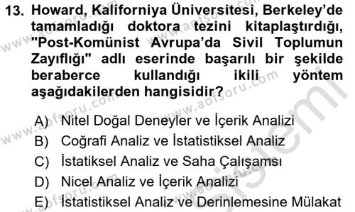 Uluslararası İlişkilerde Araştırma Yöntemleri Dersi 2023 - 2024 Yılı (Final) Dönem Sonu Sınavı 13. Soru