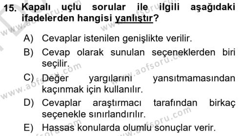 Uluslararası İlişkilerde Araştırma Yöntemleri Dersi 2023 - 2024 Yılı (Final) Dönem Sonu Sınavı 15. Soru