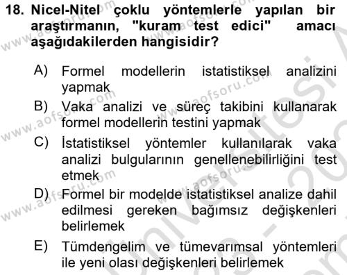 Uluslararası İlişkilerde Araştırma Yöntemleri Dersi 2023 - 2024 Yılı (Final) Dönem Sonu Sınavı 18. Soru