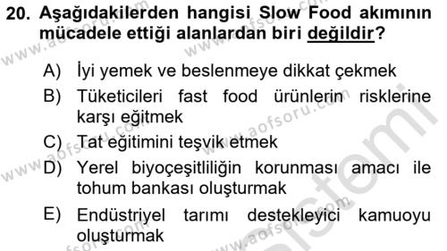 Gastronomi Tarihi Dersi 2023 - 2024 Yılı (Final) Dönem Sonu Sınavı 20. Soru