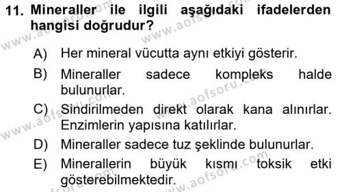 Beslenmenin Temel İlkeleri Dersi 2018 - 2019 Yılı (Vize) Ara Sınavı 11. Soru