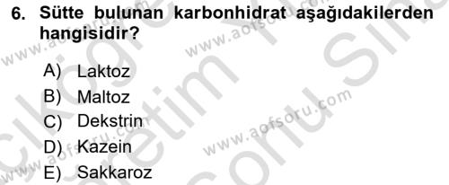Beslenmenin Temel İlkeleri Dersi 2023 - 2024 Yılı (Final) Dönem Sonu Sınavı 6. Soru