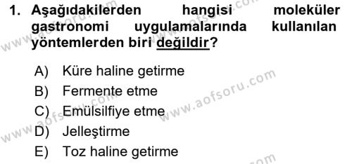 Gastronomi Ve Sürdürülebilirlik Dersi 2020 - 2021 Yılı Yaz Okulu Sınavı 1. Soru