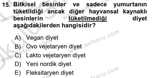 Gastronomi Ve Sürdürülebilirlik Dersi 2020 - 2021 Yılı Yaz Okulu Sınavı 15. Soru