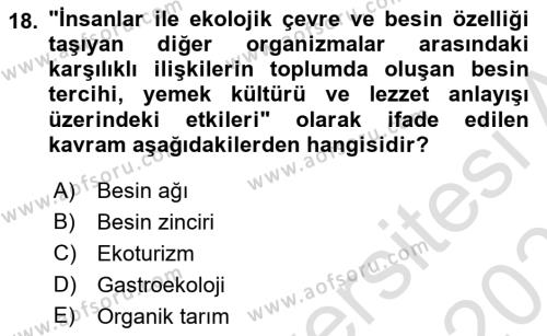 Gastronomi Ve Sürdürülebilirlik Dersi 2020 - 2021 Yılı Yaz Okulu Sınavı 18. Soru