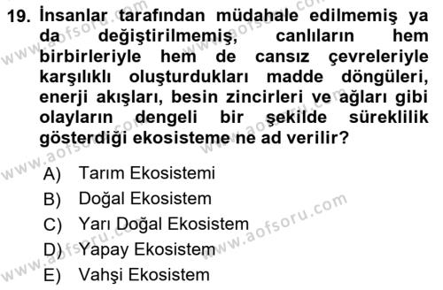 Gastronomi Ve Sürdürülebilirlik Dersi 2020 - 2021 Yılı Yaz Okulu Sınavı 19. Soru