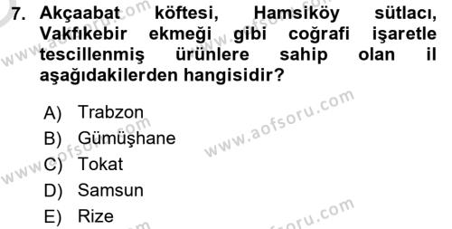 Gastronomi Ve Sürdürülebilirlik Dersi 2020 - 2021 Yılı Yaz Okulu Sınavı 7. Soru