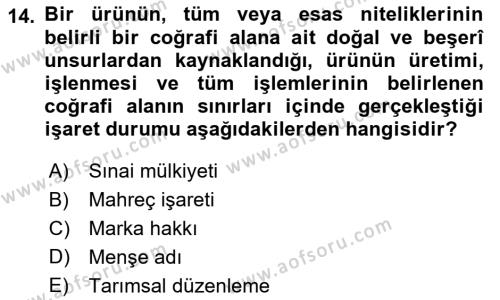 Gastronomi Ve Sürdürülebilirlik Dersi 2021 - 2022 Yılı (Vize) Ara Sınavı 14. Soru