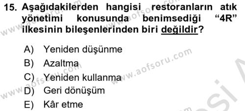 Gastronomi Ve Sürdürülebilirlik Dersi 2021 - 2022 Yılı (Vize) Ara Sınavı 15. Soru