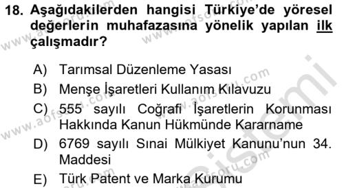 Gastronomi Ve Sürdürülebilirlik Dersi 2021 - 2022 Yılı (Vize) Ara Sınavı 18. Soru