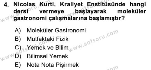 Gastronomi Ve Sürdürülebilirlik Dersi 2021 - 2022 Yılı (Vize) Ara Sınavı 4. Soru