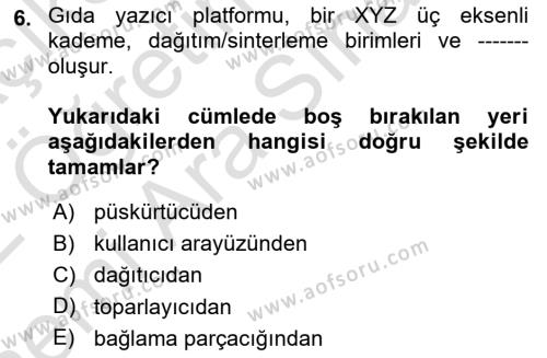 Gastronomi Ve Sürdürülebilirlik Dersi 2021 - 2022 Yılı (Vize) Ara Sınavı 6. Soru