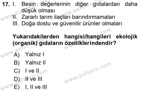 Gastronomi Ve Sürdürülebilirlik Dersi 2021 - 2022 Yılı (Final) Dönem Sonu Sınavı 17. Soru