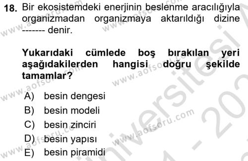 Gastronomi Ve Sürdürülebilirlik Dersi 2021 - 2022 Yılı (Final) Dönem Sonu Sınavı 18. Soru