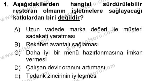 Gastronomi Ve Sürdürülebilirlik Dersi 2021 - 2022 Yılı Yaz Okulu Sınavı 1. Soru