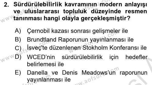 Gastronomi Ve Sürdürülebilirlik Dersi 2021 - 2022 Yılı Yaz Okulu Sınavı 2. Soru