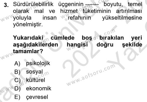 Gastronomi Ve Sürdürülebilirlik Dersi 2021 - 2022 Yılı Yaz Okulu Sınavı 3. Soru