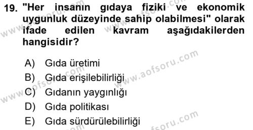 Gastronomi Ve Sürdürülebilirlik Dersi 2022 - 2023 Yılı Yaz Okulu Sınavı 19. Soru