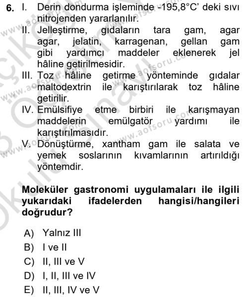 Gastronomi Ve Sürdürülebilirlik Dersi 2022 - 2023 Yılı Yaz Okulu Sınavı 6. Soru