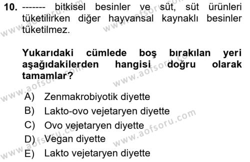 Gastronomi Ve Sürdürülebilirlik Dersi 2023 - 2024 Yılı (Final) Dönem Sonu Sınavı 10. Soru