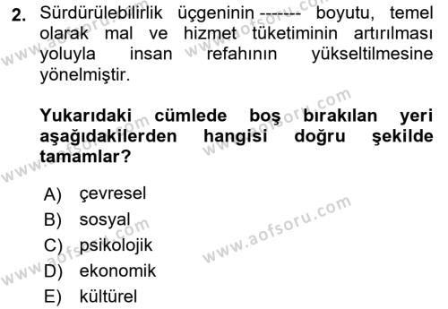 Gastronomi Ve Sürdürülebilirlik Dersi 2023 - 2024 Yılı (Final) Dönem Sonu Sınavı 2. Soru