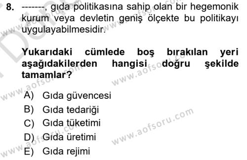 Gastronomi Ve Sürdürülebilirlik Dersi 2023 - 2024 Yılı (Final) Dönem Sonu Sınavı 8. Soru