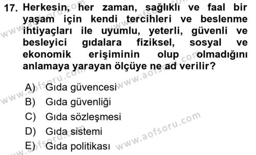 Yemek Sosyolojisi Dersi 2020 - 2021 Yılı Yaz Okulu Sınavı 17. Soru