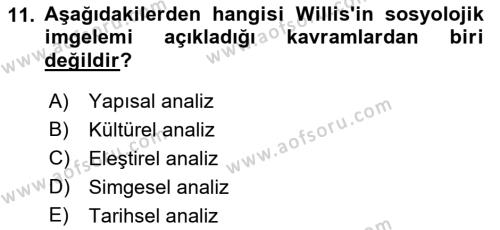 Yemek Sosyolojisi Dersi 2021 - 2022 Yılı (Vize) Ara Sınavı 11. Soru