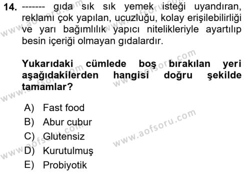 Yemek Sosyolojisi Dersi 2021 - 2022 Yılı (Vize) Ara Sınavı 14. Soru