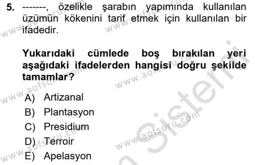 Yemek Sosyolojisi Dersi 2021 - 2022 Yılı (Vize) Ara Sınavı 5. Soru