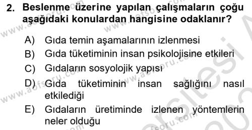 Yemek Sosyolojisi Dersi 2021 - 2022 Yılı (Final) Dönem Sonu Sınavı 2. Soru