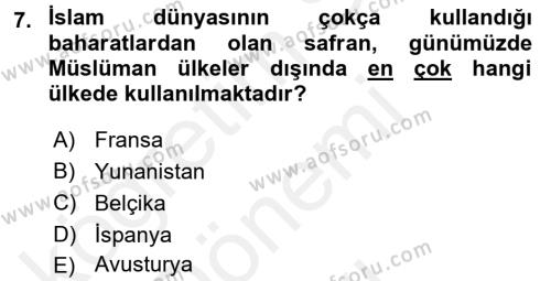 Türk Mutfak Kültürü Dersi 2016 - 2017 Yılı (Final) Dönem Sonu Sınavı 7. Soru