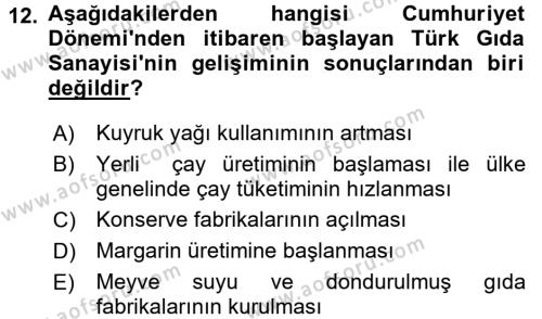 Türk Mutfak Kültürü Dersi 2017 - 2018 Yılı (Vize) Ara Sınavı 12. Soru