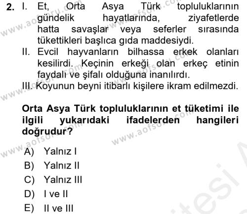 Türk Mutfak Kültürü Dersi 2017 - 2018 Yılı (Final) Dönem Sonu Sınavı 2. Soru