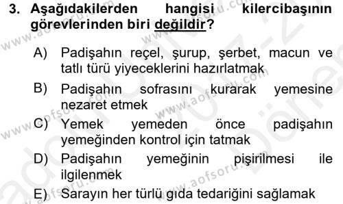Türk Mutfak Kültürü Dersi 2017 - 2018 Yılı (Final) Dönem Sonu Sınavı 3. Soru