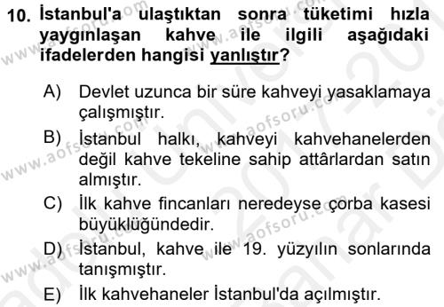 Osmanlı Mutfağı Dersi 2017 - 2018 Yılı (Vize) Ara Sınavı 10. Soru