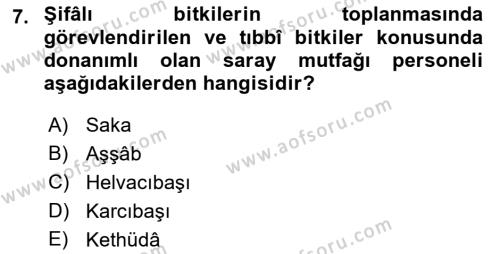 Osmanlı Mutfağı Dersi 2021 - 2022 Yılı (Vize) Ara Sınavı 7. Soru