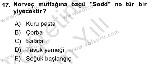 Dünya Mutfakları 1 Dersi 2022 - 2023 Yılı Yaz Okulu Sınavı 17. Soru