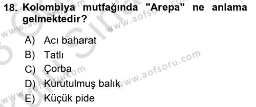 Dünya Mutfakları 1 Dersi 2022 - 2023 Yılı Yaz Okulu Sınavı 18. Soru